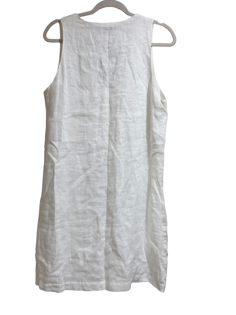 ✨ Boston Proper Linen White Shift Dress Yellow Gold Beaded Detail Size Medium - Picture 11 of 13